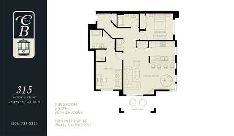 Floor plan for 2 beds, 2 baths, 1094 sqft